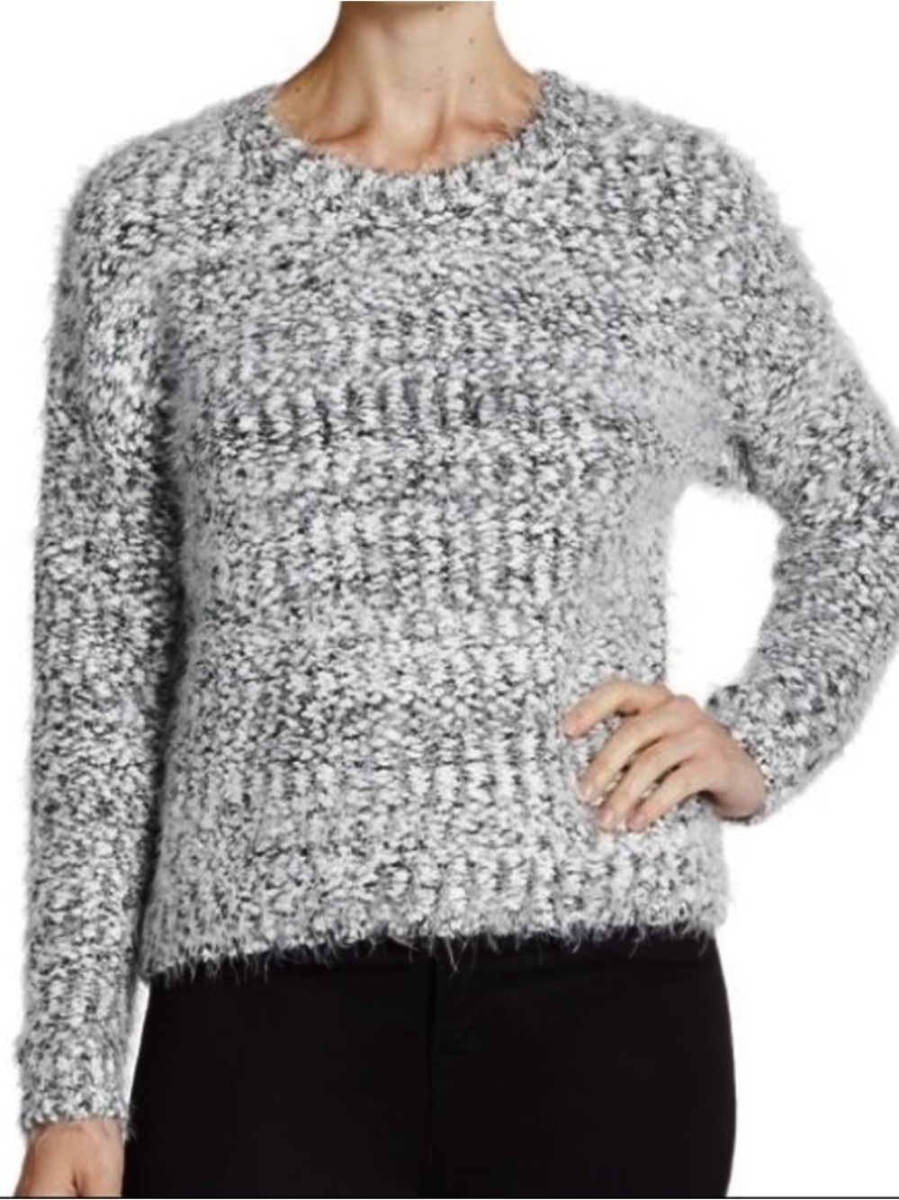 Tribal marled gray fuzzy knit sweater